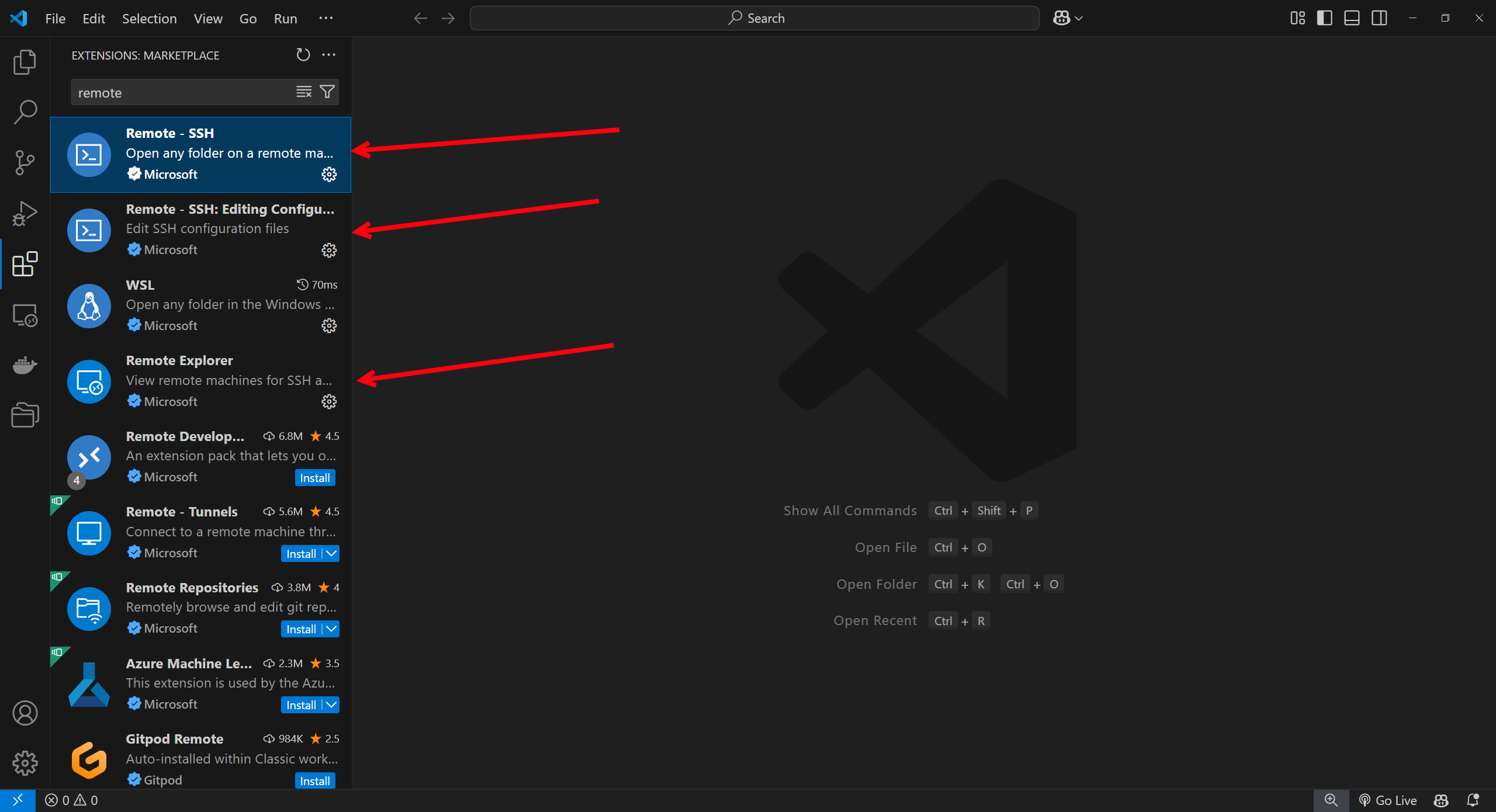 Remote extenstion vs code